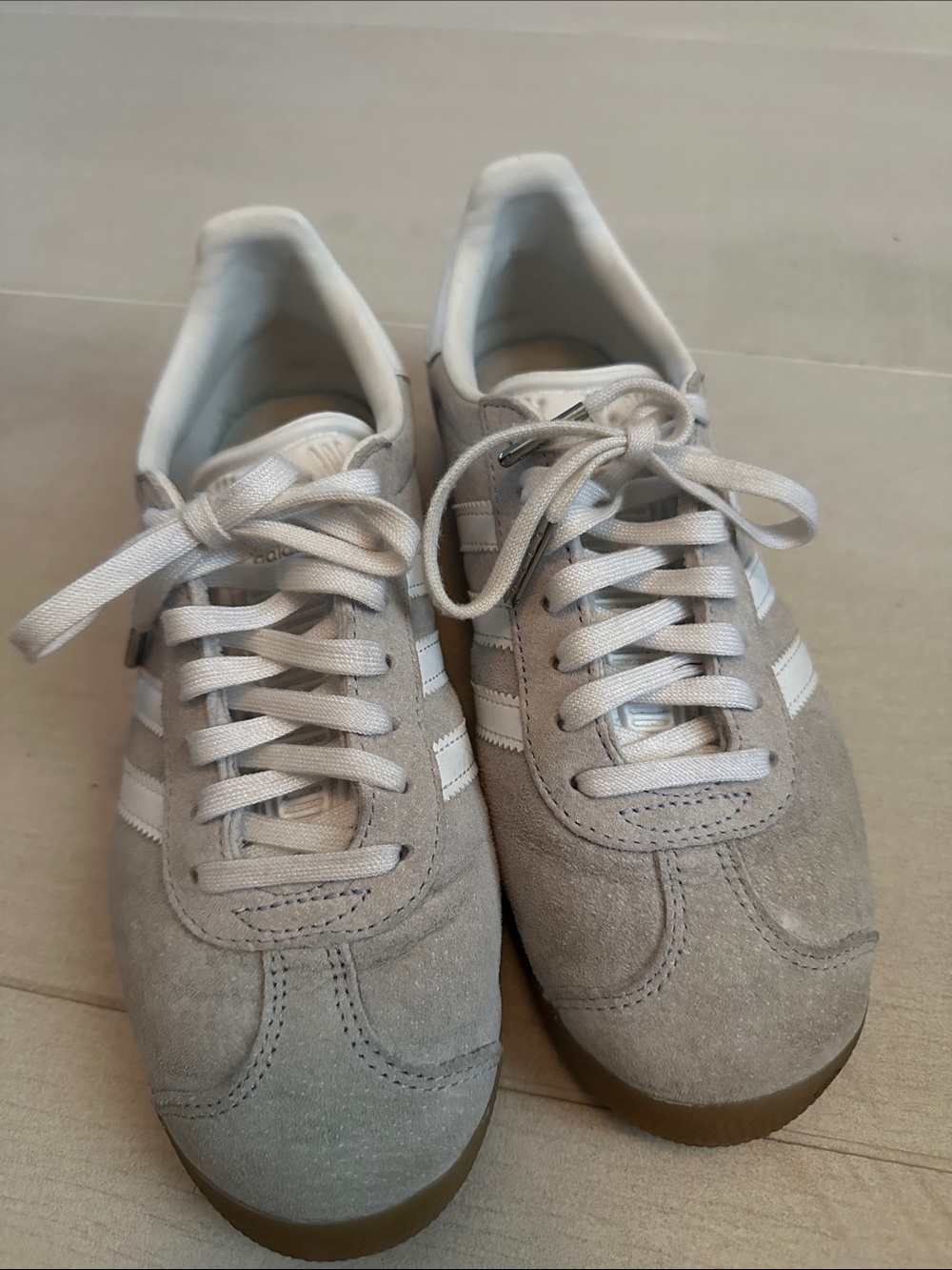 adidas Originals Women's Light Gray Suede Low-Top Sneakers with White Stripes